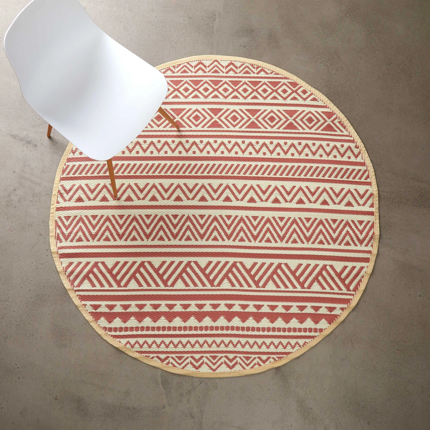 In- & Outdoor-Teppich Streifen Ø150cm COLOUR CLASH In Hellrot-Creme 4 In- & Outdoor-Teppich Streifen Ø150cm COLOUR CLASH In Hellrot-Creme – Bild 2