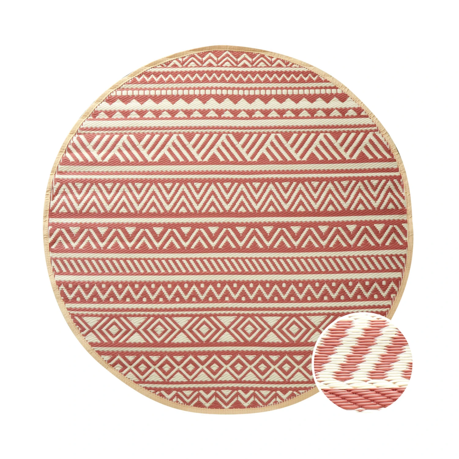 In- & Outdoor-Teppich Streifen Ø150cm COLOUR CLASH In Hellrot-Creme 3 In- & Outdoor-Teppich Streifen Ø150cm COLOUR CLASH In Hellrot-Creme
