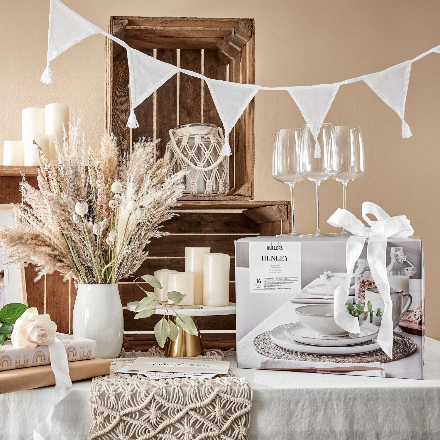 Windlicht Höhe 20cm MACRAMÉ In Creme 4 Windlicht Höhe 20cm MACRAMÉ In Creme – Bild 2